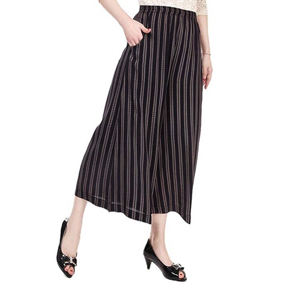 Patti Cotton Pinstriped Wide Leg Culottes Pants - Picture 2 of 3